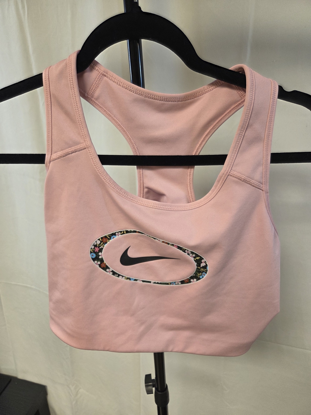 Nike Pink Floral-Trim Racerback Sports Bra